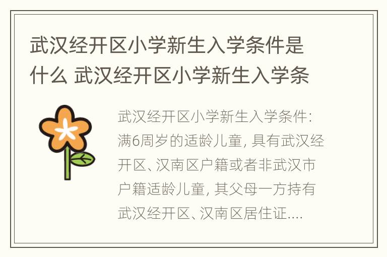 武汉经开区小学新生入学条件是什么 武汉经开区小学新生入学条件是什么呢