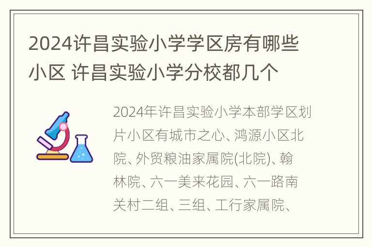 2024许昌实验小学学区房有哪些小区 许昌实验小学分校都几个