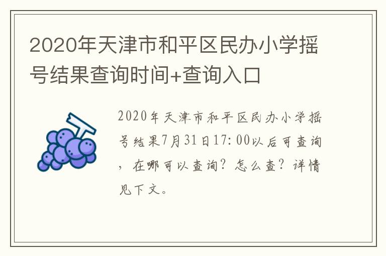 2020年天津市和平区民办小学摇号结果查询时间+查询入口