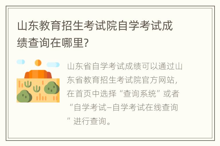 山东教育招生考试院自学考试成绩查询在哪里？