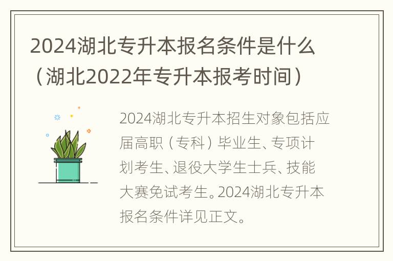 2024湖北专升本报名条件是什么（湖北2022年专升本报考时间）