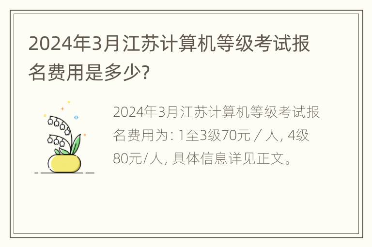 2024年3月江苏计算机等级考试报名费用是多少？