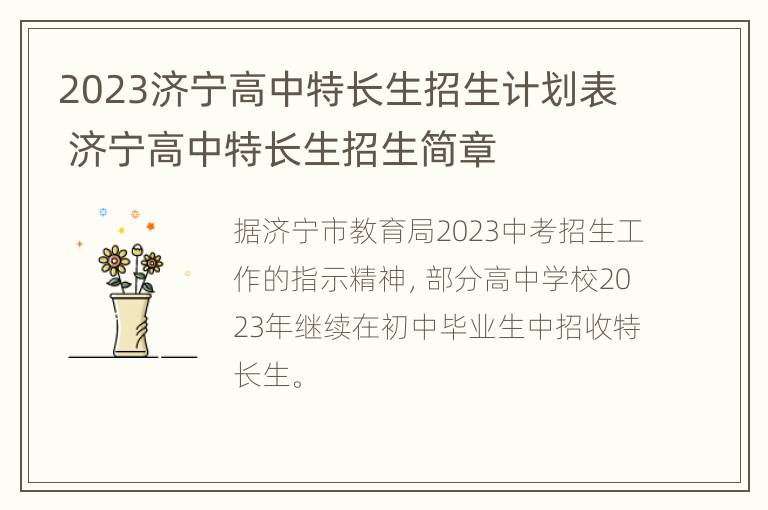 2023济宁高中特长生招生计划表 济宁高中特长生招生简章