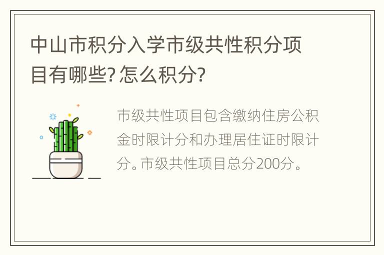 中山市积分入学市级共性积分项目有哪些？怎么积分？