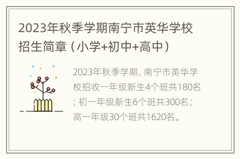 2023年秋季学期南宁市英华学校招生简章（小学+初中+高中）