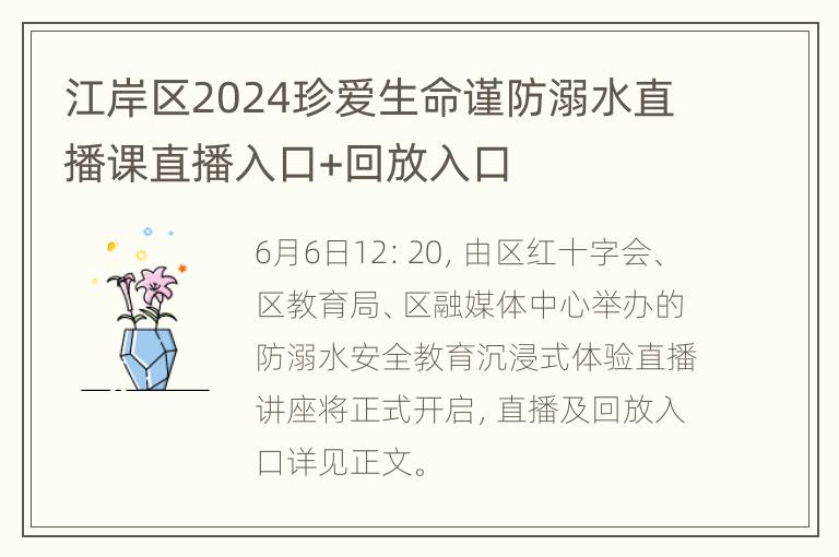 江岸区2024珍爱生命谨防溺水直播课直播入口+回放入口