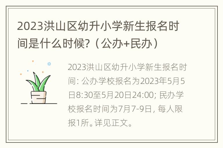 2023洪山区幼升小学新生报名时间是什么时候？（公办+民办）