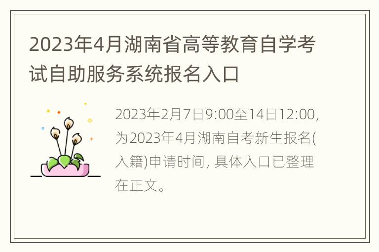 2023年4月湖南省高等教育自学考试自助服务系统报名入口