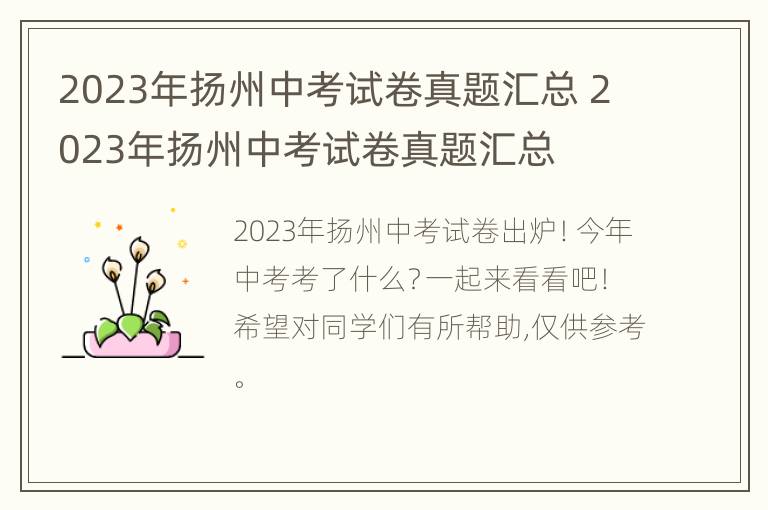 2023年扬州中考试卷真题汇总 2023年扬州中考试卷真题汇总