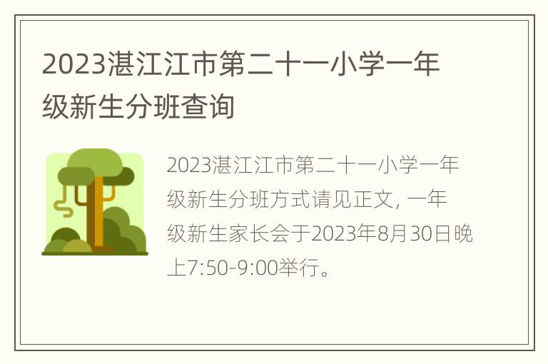 2023湛江江市第二十一小学一年级新生分班查询