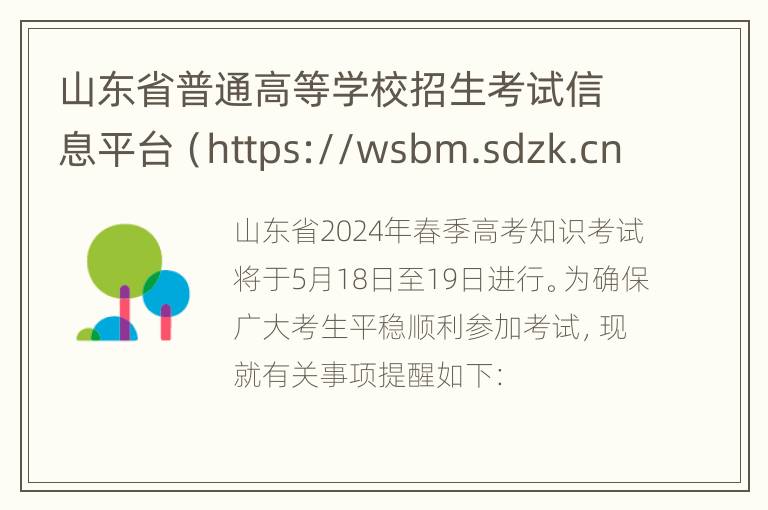 山东省普通高等学校招生考试信息平台（https://wsbm.sdzk.cn）