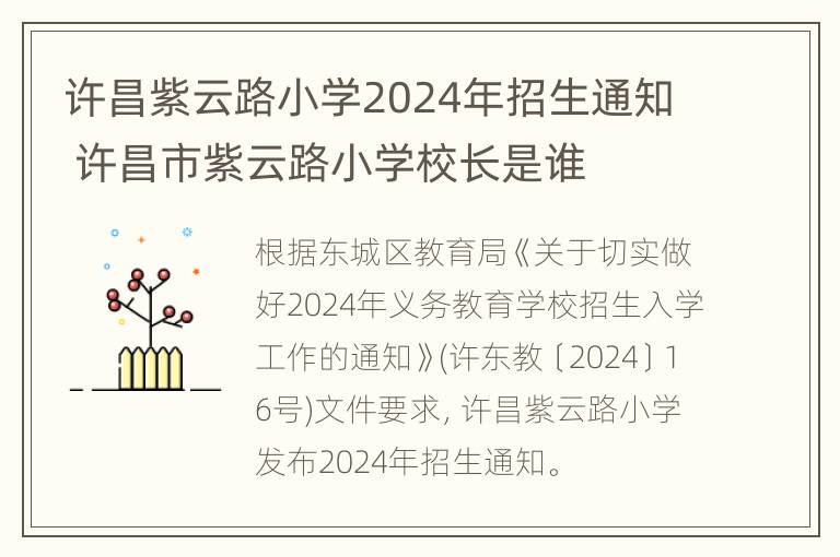 许昌紫云路小学2024年招生通知 许昌市紫云路小学校长是谁