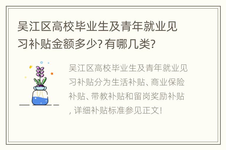 吴江区高校毕业生及青年就业见习补贴金额多少？有哪几类？