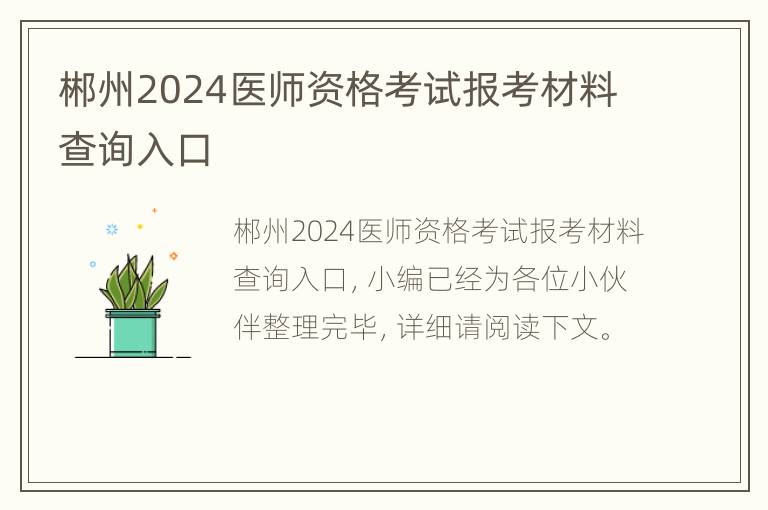 郴州2024医师资格考试报考材料查询入口