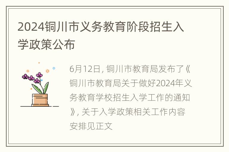 2024铜川市义务教育阶段招生入学政策公布