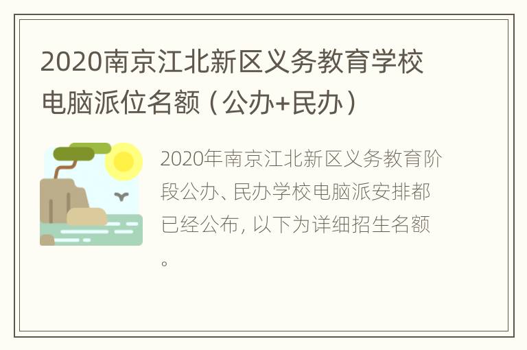 2020南京江北新区义务教育学校电脑派位名额（公办+民办）