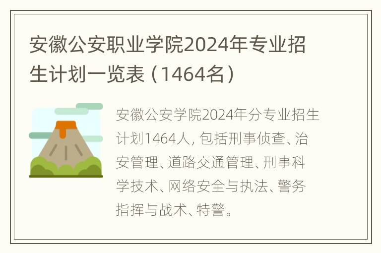 安徽公安职业学院2024年专业招生计划一览表（1464名）