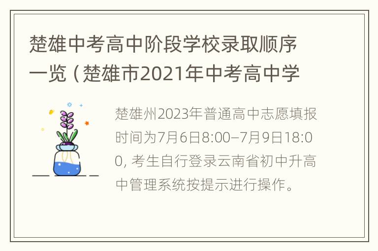 楚雄中考高中阶段学校录取顺序一览（楚雄市2021年中考高中学校）