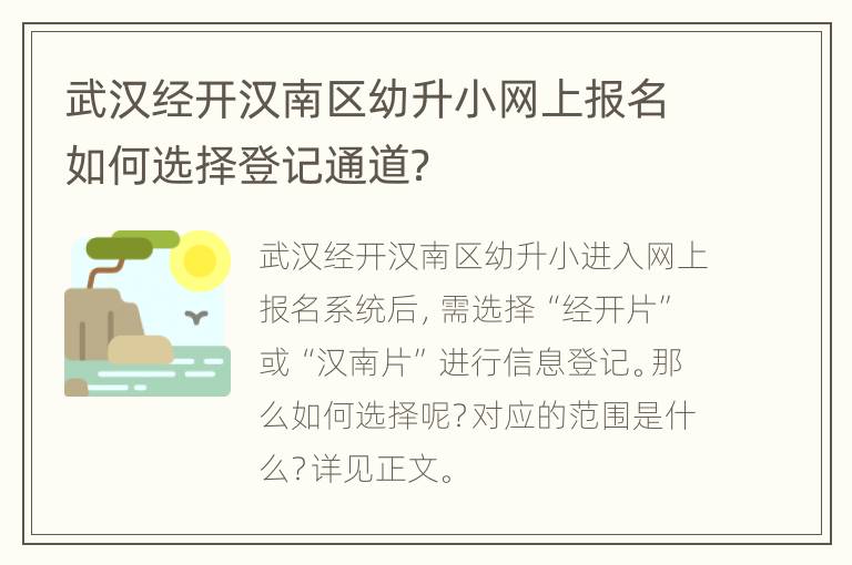 武汉经开汉南区幼升小网上报名如何选择登记通道？