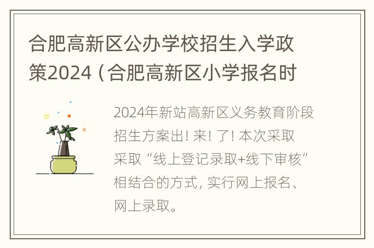 合肥高新区公办学校招生入学政策2024（合肥高新区小学报名时间）