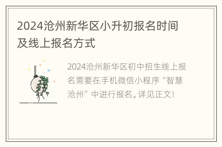 2024沧州新华区小升初报名时间及线上报名方式