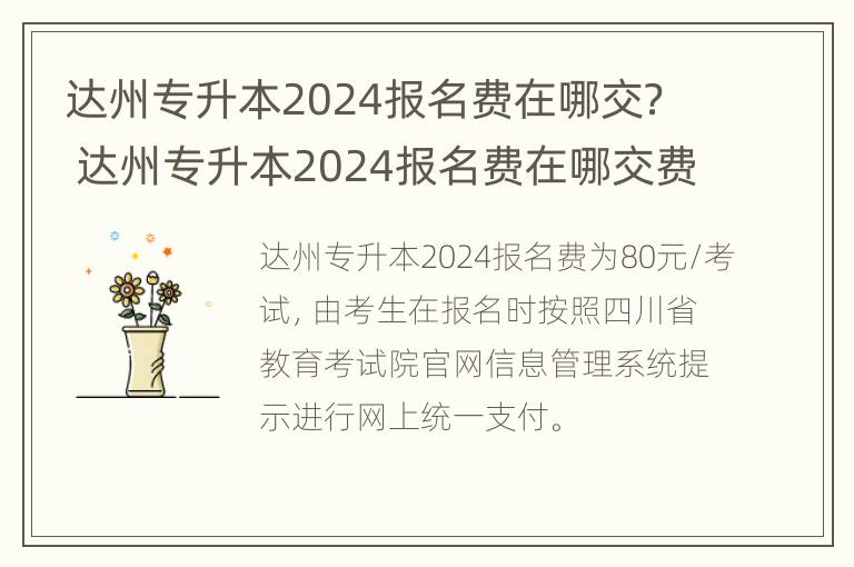 达州专升本2024报名费在哪交？ 达州专升本2024报名费在哪交费