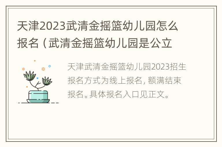 天津2023武清金摇篮幼儿园怎么报名（武清金摇篮幼儿园是公立还是私立）