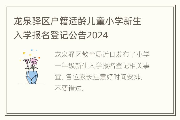 龙泉驿区户籍适龄儿童小学新生入学报名登记公告2024