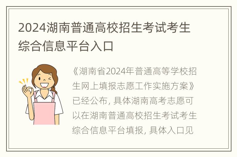 2024湖南普通高校招生考试考生综合信息平台入口