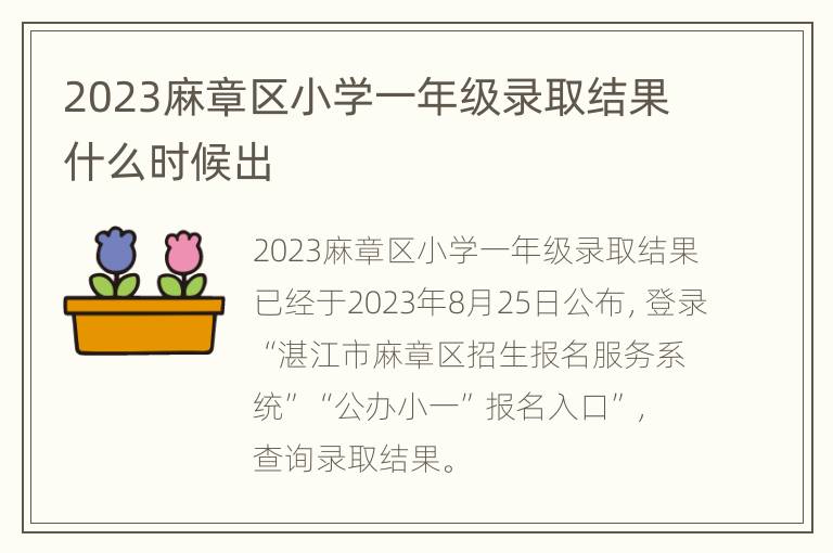 2023麻章区小学一年级录取结果什么时候出