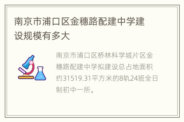 南京市浦口区金穗路配建中学建设规模有多大