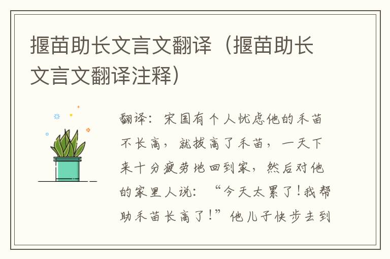 揠苗助长文言文翻译（揠苗助长文言文翻译注释）