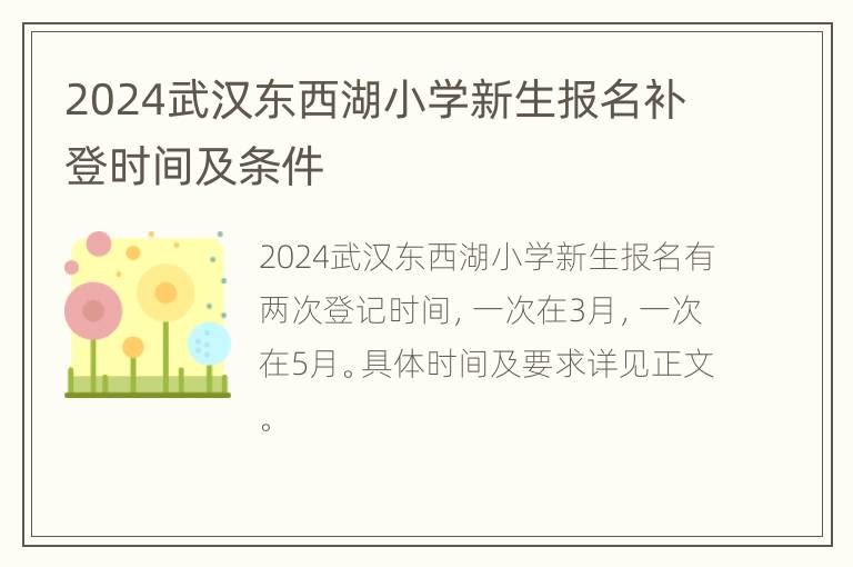 2024武汉东西湖小学新生报名补登时间及条件