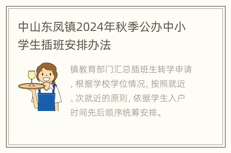 中山东凤镇2024年秋季公办中小学生插班安排办法