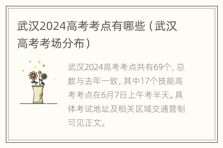 武汉2024高考考点有哪些（武汉高考考场分布）