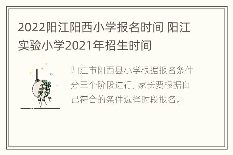 2022阳江阳西小学报名时间 阳江实验小学2021年招生时间