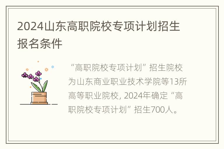 2024山东高职院校专项计划招生报名条件