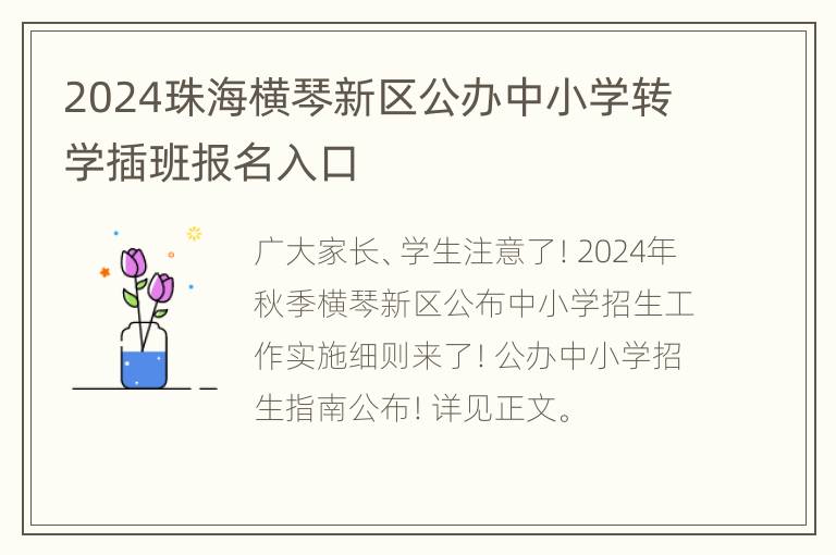 2024珠海横琴新区公办中小学转学插班报名入口