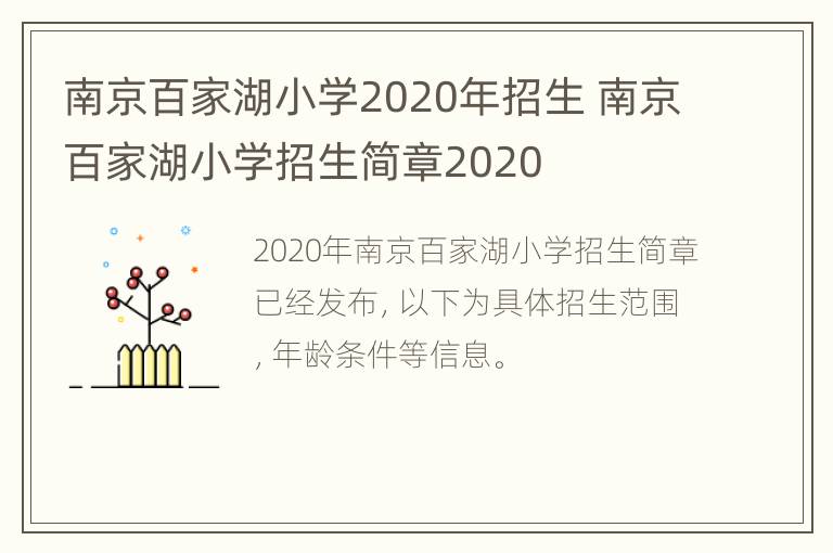 南京百家湖小学2020年招生 南京百家湖小学招生简章2020