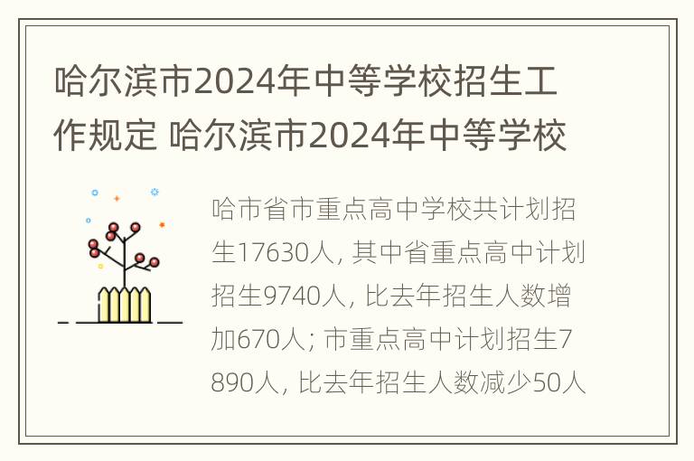 哈尔滨市2024年中等学校招生工作规定 哈尔滨市2024年中等学校招生工作规定