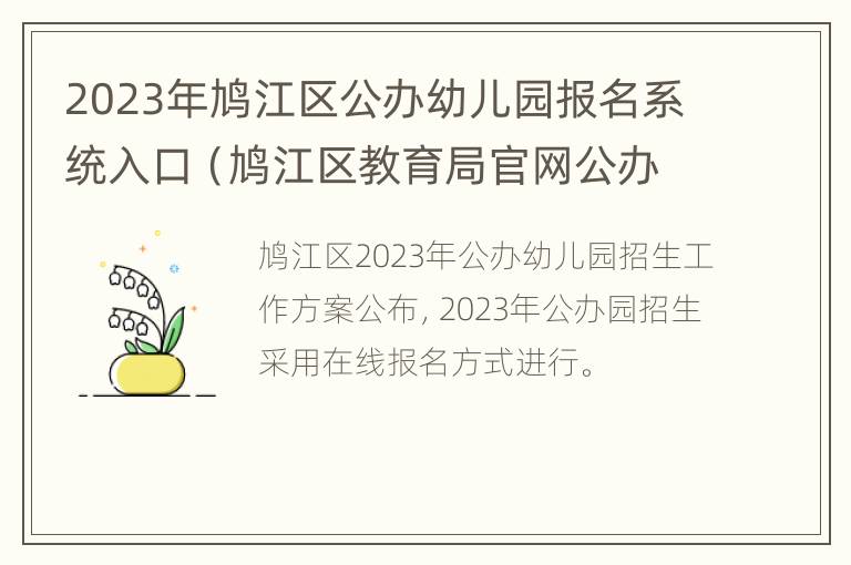 2023年鸠江区公办幼儿园报名系统入口（鸠江区教育局官网公办幼儿园报名2020）