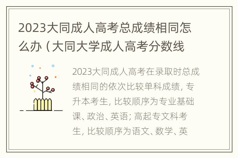 2023大同成人高考总成绩相同怎么办（大同大学成人高考分数线）