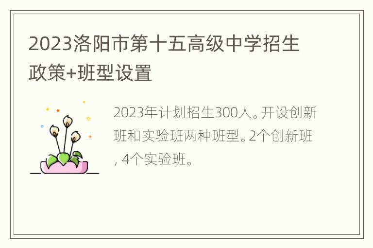 2023洛阳市第十五高级中学招生政策+班型设置