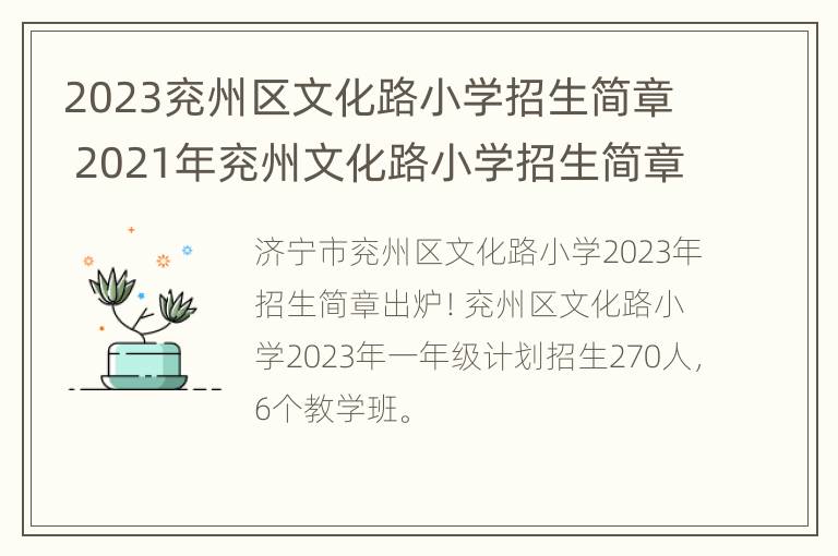 2023兖州区文化路小学招生简章 2021年兖州文化路小学招生简章