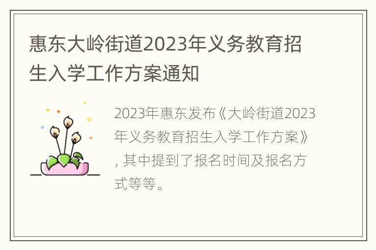 惠东大岭街道2023年义务教育招生入学工作方案通知