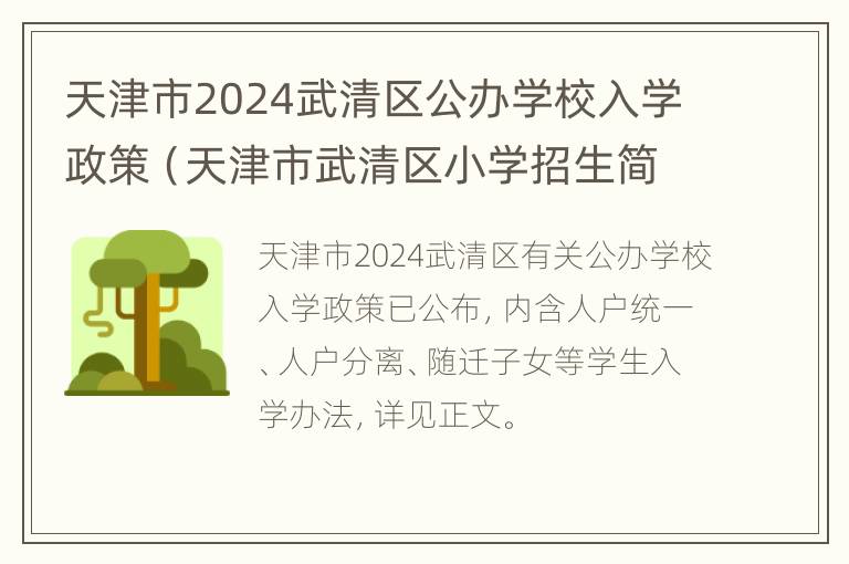 天津市2024武清区公办学校入学政策（天津市武清区小学招生简章2020）