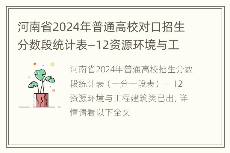 河南省2024年普通高校对口招生分数段统计表—12资源环境与工程建筑类