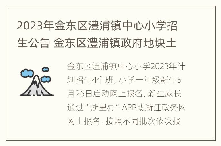 2023年金东区澧浦镇中心小学招生公告 金东区澧浦镇政府地块土地