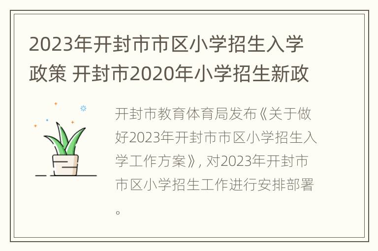 2023年开封市市区小学招生入学政策 开封市2020年小学招生新政策