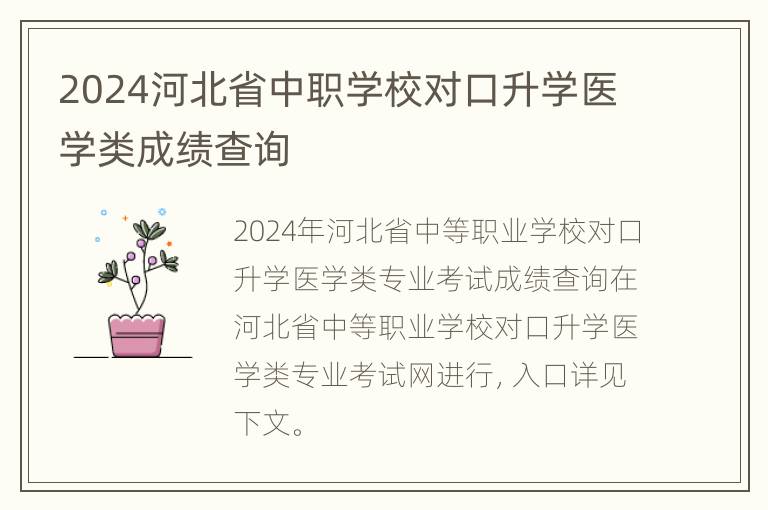 2024河北省中职学校对口升学医学类成绩查询